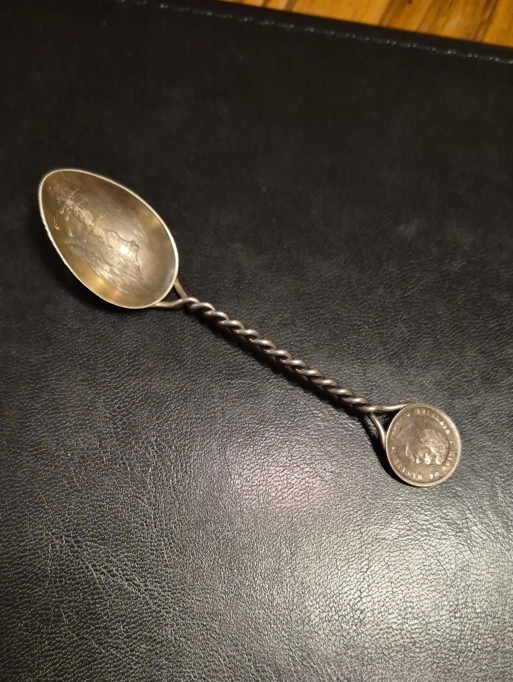 Vintage Hawaiian Silver Twisted Handle Spoon with Rare Dime Coin Accent